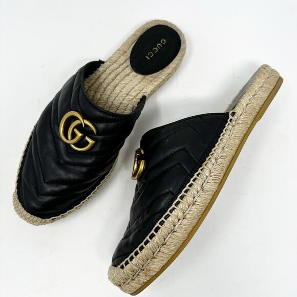 Gucci GG Marmont Espadrilles Black Quilted Flats Mules - Picture 2 of 11